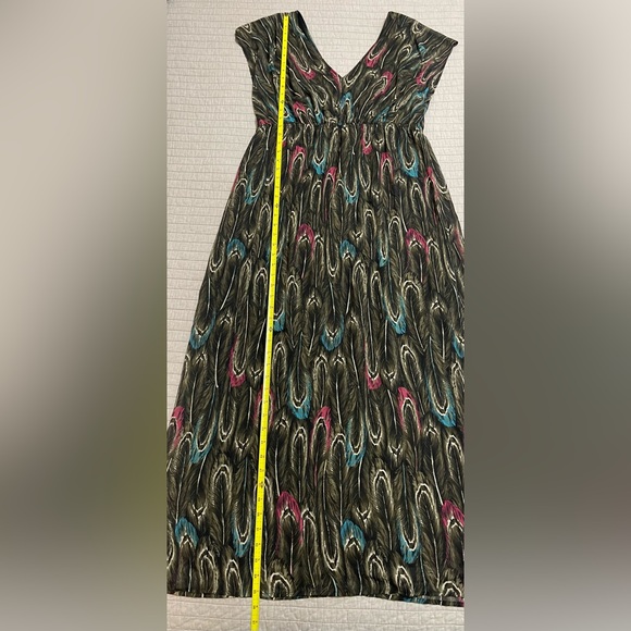 Lane Bryant Multicolor Feather Cap Sleeve V-Neck Elastic Waist Maxi Dress 14/16 - Picture 4 of 6